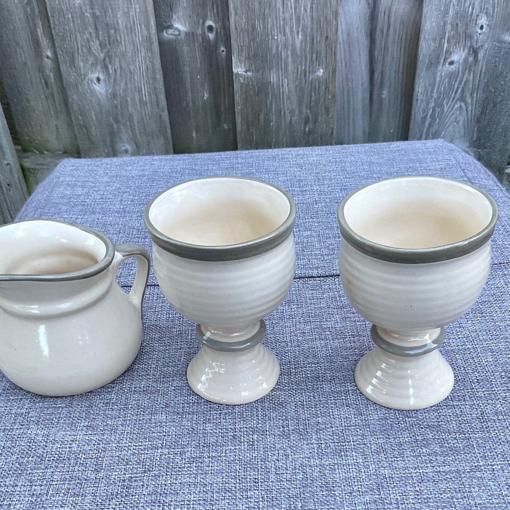 Set of 2 Goblets & Creamer by Laurentian Laurentienne Pottery Made in Canada VTG